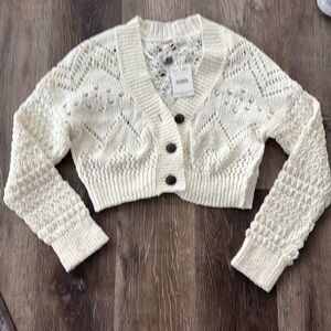 NWT Free People XS Chloe Cardigan Cropped Sweater Evening Cream White